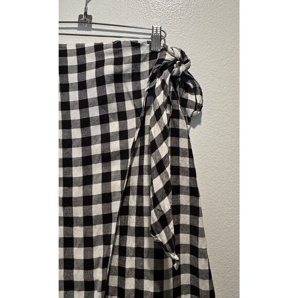 Madewell Size 4 Gingham Print Sarong Skirt Check Faux Wrap Tie Side Linen Blend - Picture 3 of 7